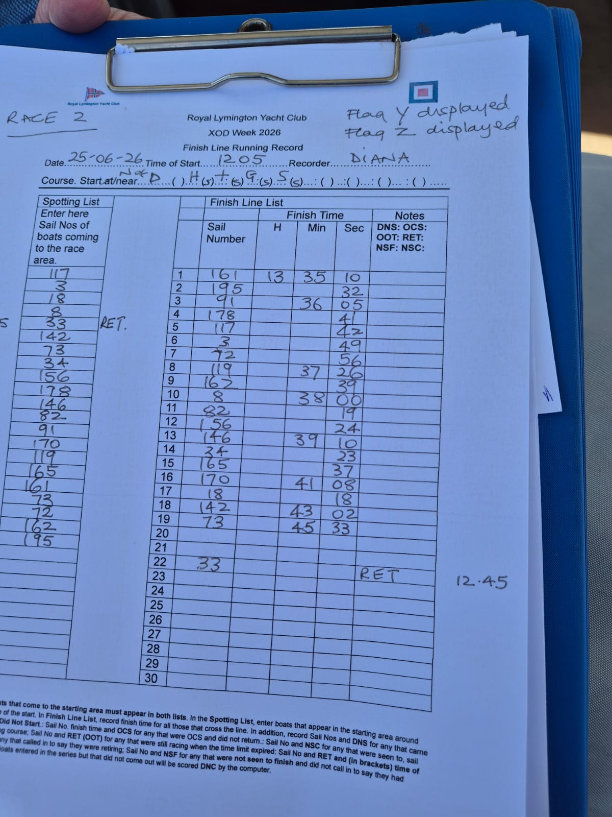 Race sheet